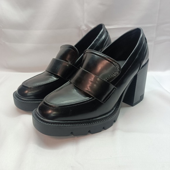 Madden Girl Shoes - Madden Girl Smarty Womens 10M Chunky Block Heel Black Loafers Y2K 90s Style
